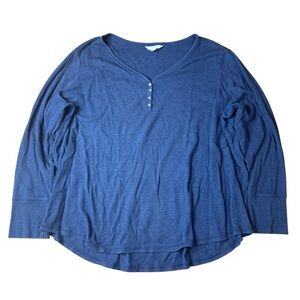 Terra & Sky Blue Waffle Knit Henley Top Plus Size 3X 24W-26W